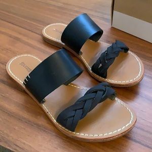 Soludos black leather braided slide sandals